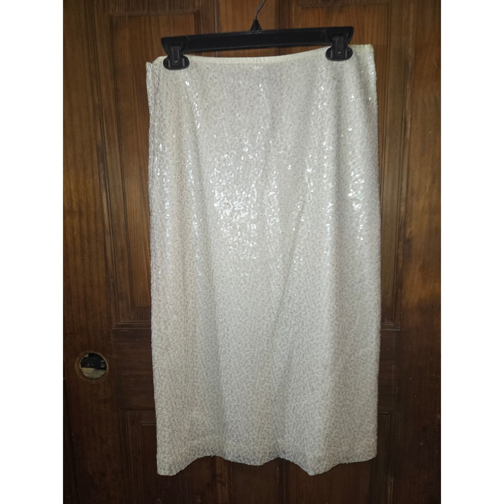 Chico's Sequin Pencil Skirt Ecru Shimmer Cream Midi‎ Party Evening NWT Size 0/M - Picture 3 of 6